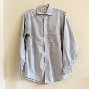 Brooks Brothers 1818 Regent Fit Gingham Non-Iron‎ Dress Shirt Mens 15-2/3 Gray